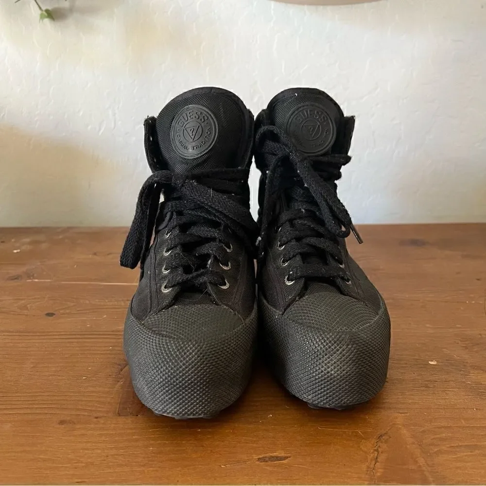 VTG 90s Guess Platform Chunky Ankle Boots Grunge Goth Rare Lined Size 6.5 Womens